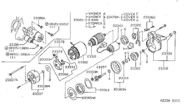 1999 Nissan Sentra Motor Assy-Starter Diagram for 23300-88R00