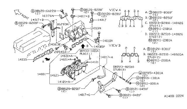 1999 Nissan Sentra Gasket-Manifold To Cylinder Head NONUSA Diagram for 14035-0M301