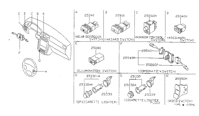 1999 Nissan Sentra Switch Assy-Hazard Diagram for 25290-F4300
