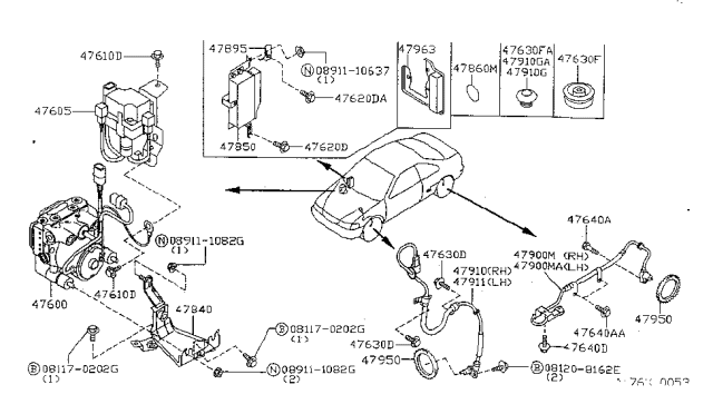 1998 Nissan Sentra Anti Skid Actuator Assembly Diagram for 47850-1M200