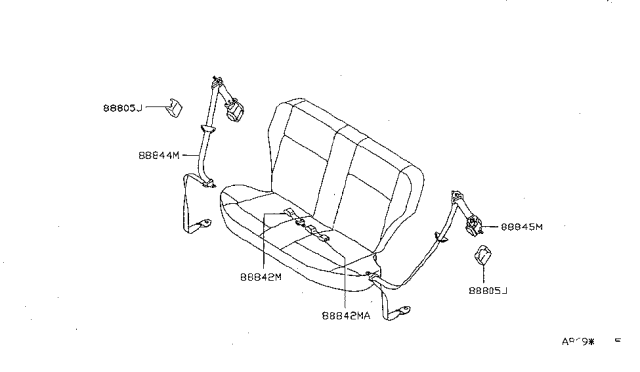 1998 Nissan Sentra Rear Seat Buckle Belt Assembly Diagram for 88843-1M500
