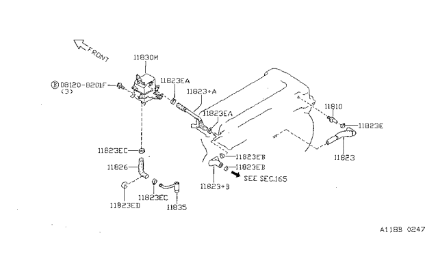 1999 Nissan Sentra Blow-By Hose Diagram for 11826-0M605