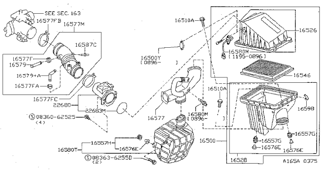 1997 Nissan Sentra Hose Air Duct Diagram for 16554-F4300