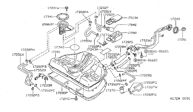 1997 Nissan Sentra Fuel Tank Assembly Diagram for 17202-F4300