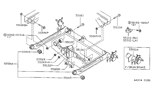 1997 Nissan Sentra Link Complete-Lateral Diagram for 55130-4B000