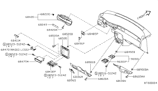 1995 Nissan Sentra Instrument Panel,Pad & Cluster Lid Diagram 1