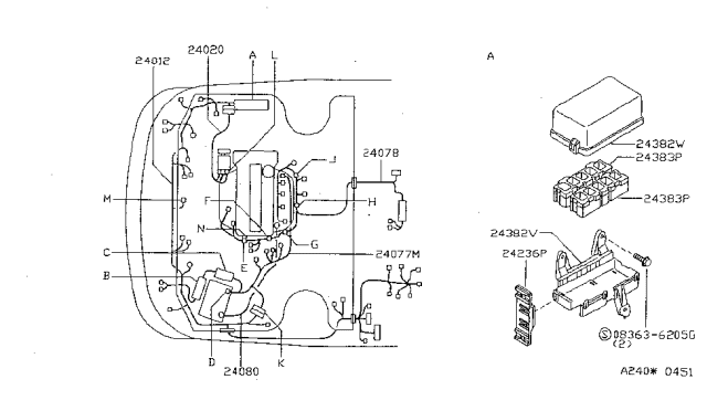 1996 Nissan Sentra Harness Assy-Engine Room Diagram for 24012-F4303
