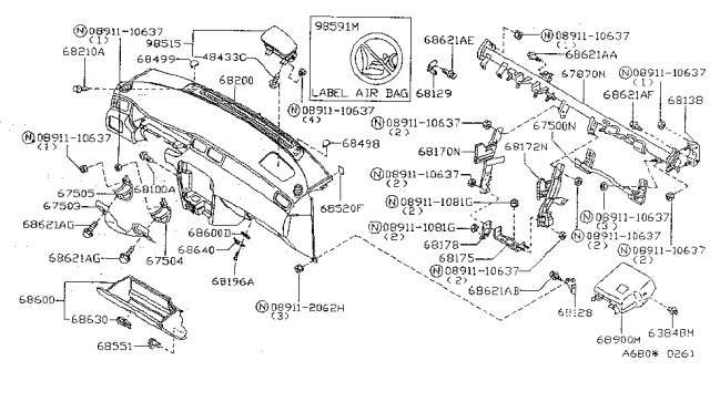 1998 Nissan Sentra Instrument Panel,Pad & Cluster Lid Diagram 2
