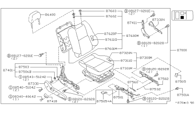 1998 Nissan 240SX Front Seat Diagram 2