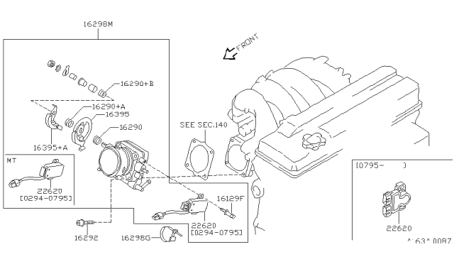 1995 Nissan 240SX Throttle Chamber Assembly Diagram for 16119-53F00