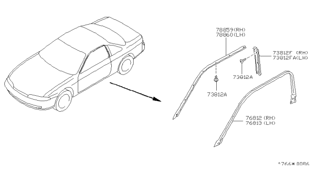 1995 Nissan 240SX Weatherstrip-Body Side,LH Diagram for 76861-65F00