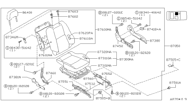 1995 Nissan 240SX Trim Assembly-Front Seat Back Diagram for 87670-70F15