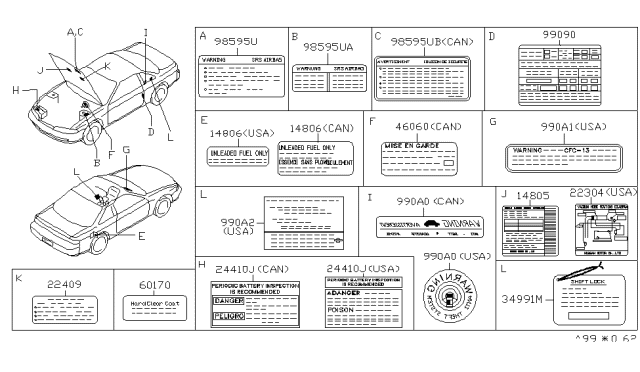 1996 Nissan 240SX Label-Vacuum Piping Diagram for 22304-81F00
