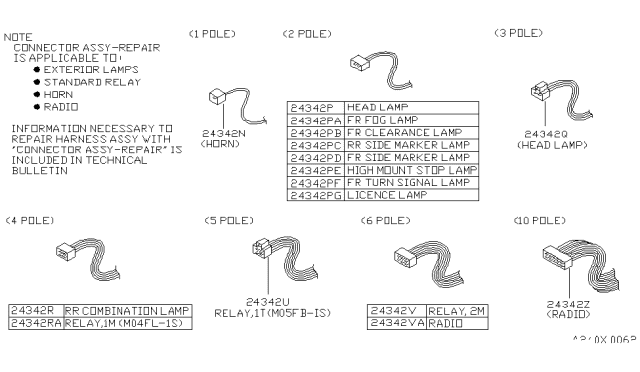 1995 Nissan 240SX Connector Assembly Harness Repair Diagram for B4342-0UFB0