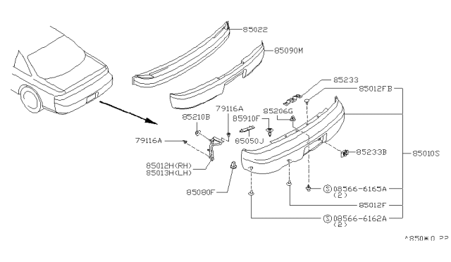 1998 Nissan 240SX Energy ABSORBER-Rear Bumper Diagram for 85090-70F00