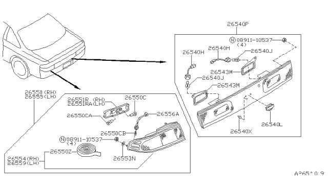 1995 Nissan 240SX Lamp Assembly-Back Up Diagram for 26540-70F25