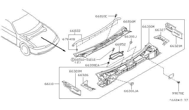 1996 Nissan 240SX COWL Top Diagram for 66300-70F35