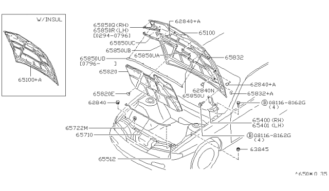 1997 Nissan 240SX Seal-Hood,Front LH Diagram for 65821-65F10