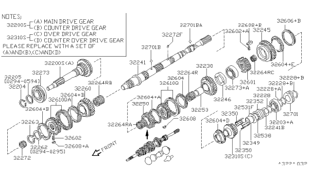 1995 Nissan 240SX Gear Set-Main & Counter Overdrive Diagram for 32310-36N54