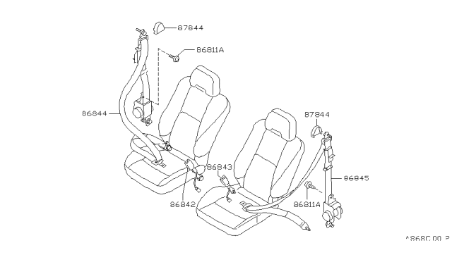 1996 Nissan 240SX Belt Assembly Front Seat Buckle Left Diagram for 86843-72F11