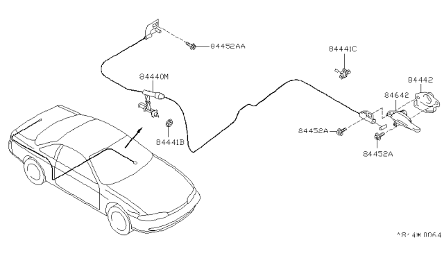 1998 Nissan 240SX Cable-Trunk Lid & Gas Filler Opener Diagram for 84650-81F00