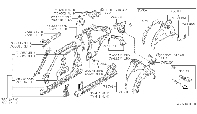 1995 Nissan 240SX Drip-Roof,LH Diagram for 76353-65F00