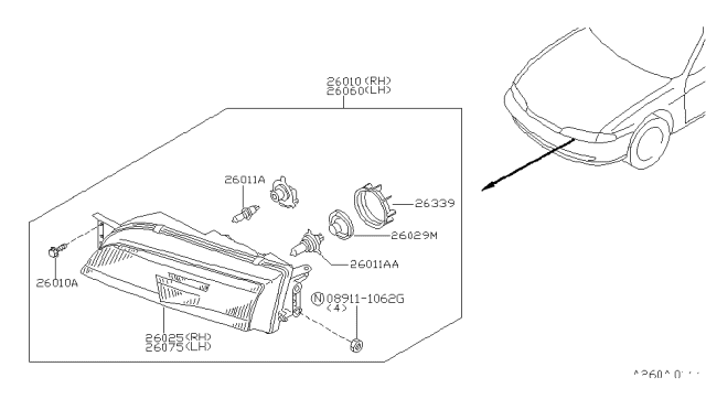 1996 Nissan 240SX HEADLAMP Right Diagram for 26010-70F25