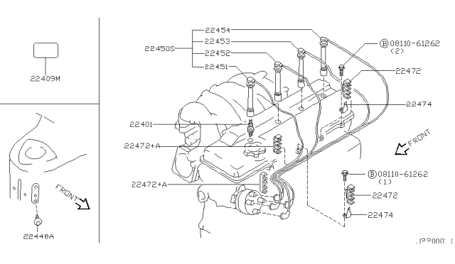 1996 Nissan 240SX Cable Set High Tension Diagram for 22440-70F10