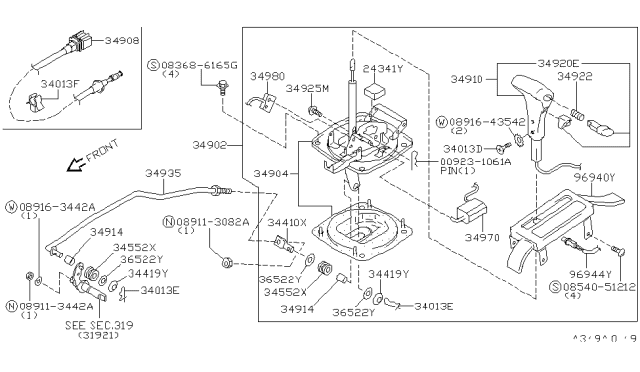 1995 Nissan 240SX Transmission Control Device Assembly Diagram for 34901-70F06