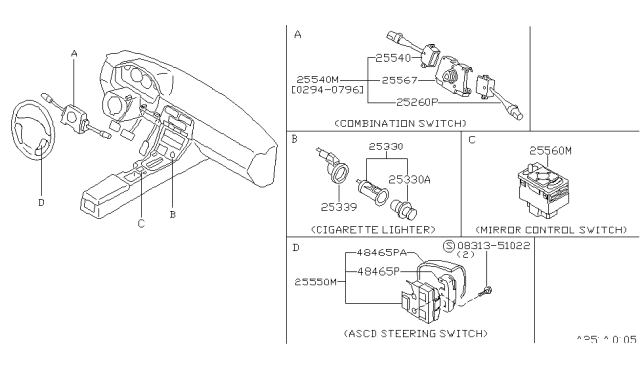 1996 Nissan 240SX Switch Assy-Turn Signal Diagram for 25540-70F02