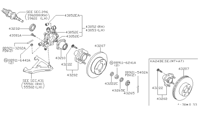 1998 Nissan 240SX Hub Assembly Rear Diagram for 43202-30P11