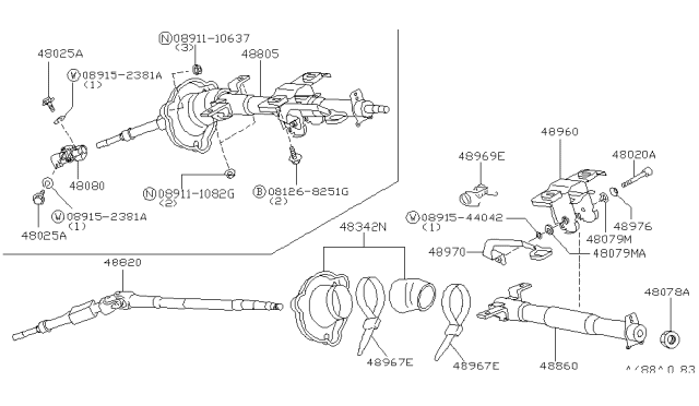 1998 Nissan 240SX Joint-Steering Lower Diagram for 48080-62J11