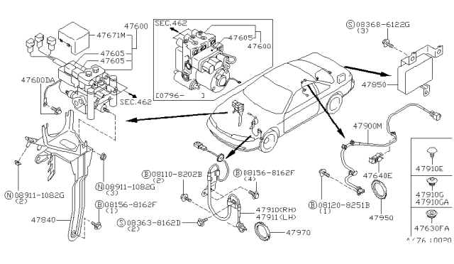 1997 Nissan 240SX Sensor Assembly-Anti SKID,Rear Diagram for 47900-70T10