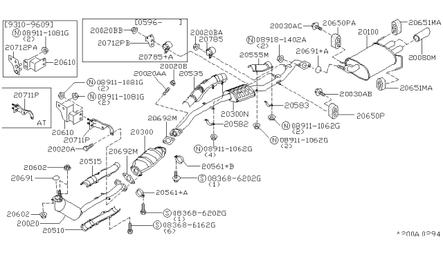 1998 Nissan 240SX Exhaust Tube & Muffler Diagram
