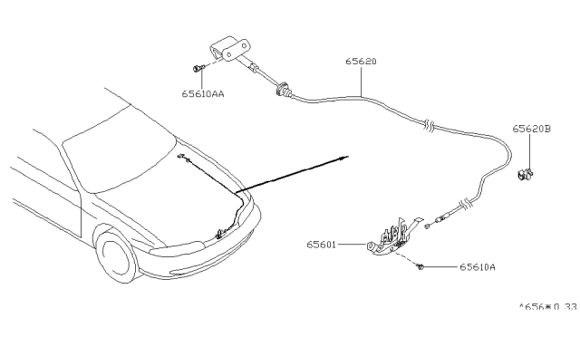 1996 Nissan 240SX Cable Assembly-Hood Lock Diagram for 65620-70F00