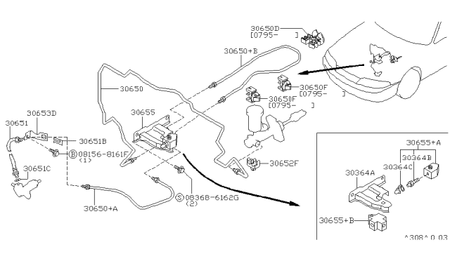 1995 Nissan 240SX Bracket-Clutch Tube Connector Diagram for 30859-69F00