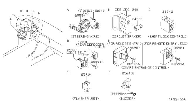 1996 Nissan 240SX Control Assembly-Entry Card Diagram for 28595-70F10