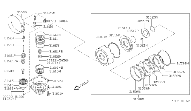 1996 Nissan 240SX Retainer-Spring Diagram for 31522-41X05