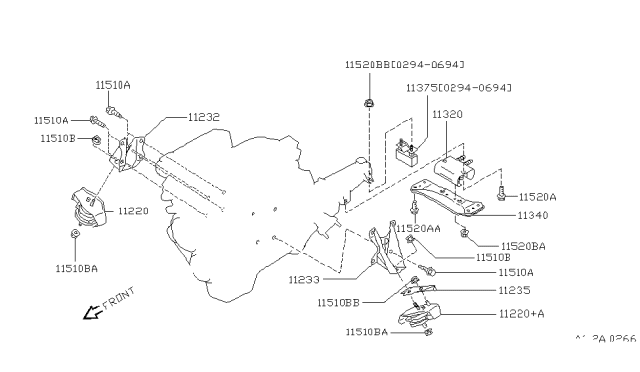 1995 Nissan 240SX Engine Mounting, Rear Diagram for 11320-65F01