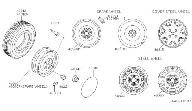 1996 Nissan 240SX Spare Tire Wheel Assembly Diagram for 40300-46R70