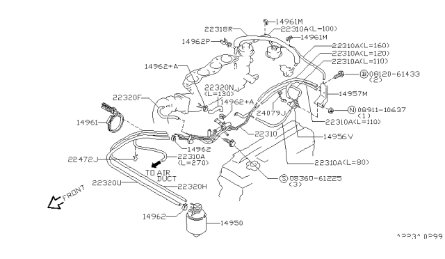 1995 Nissan 240SX Hose-Vacuum Control,B Diagram for 22320-70F02