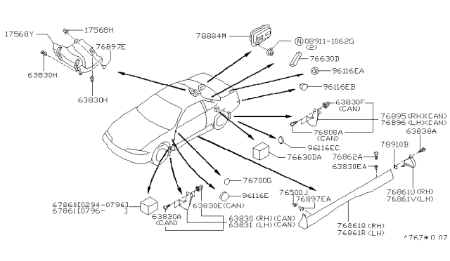 1998 Nissan 240SX Body Side Fitting Diagram