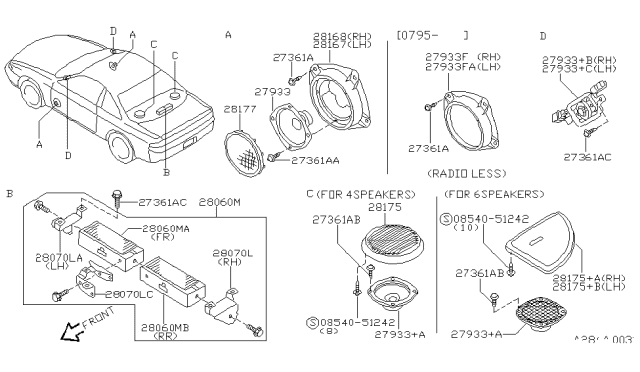 1996 Nissan 240SX Amp Assembly-Speaker Diagram for 28060-70F00