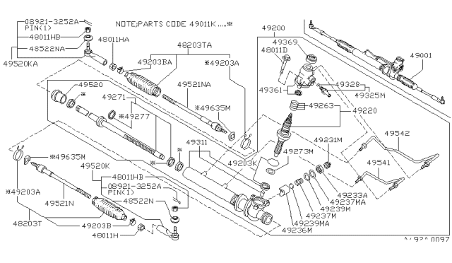 1995 Nissan 240SX Boot Kit-Power Steering Gear Diagram for 48204-65F25