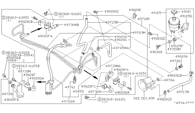 1995 Nissan 240SX Hose & Tube Assy-Power Steering Diagram for 49721-70F00