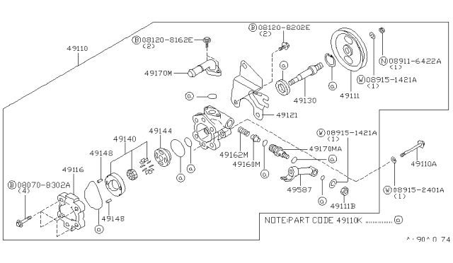 1998 Nissan 240SX Joint-Outlet,Power Steering Pump Diagram for 49172-70F01