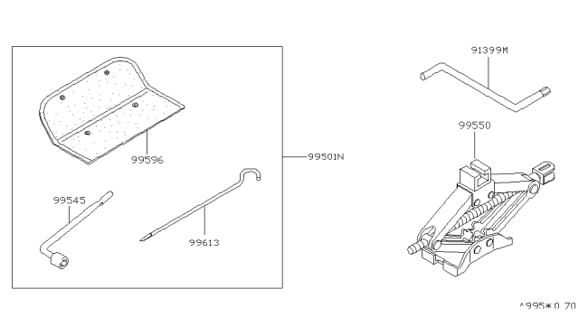 1998 Nissan 240SX Tool Set Diagram for 99501-0U010