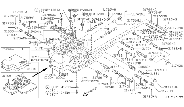 1996 Nissan 240SX Control Valve Assembly Diagram for 31705-45X77