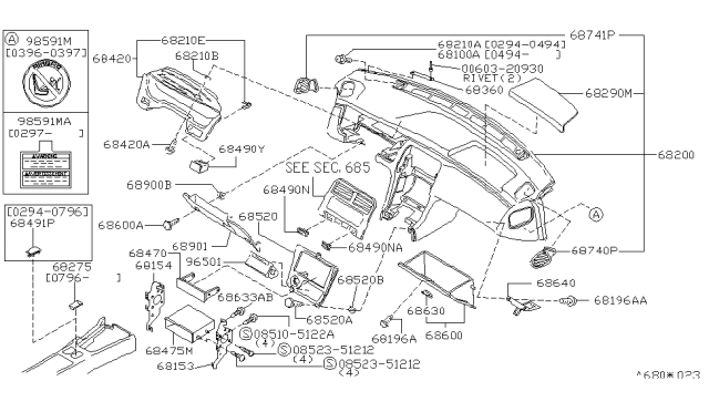 1996 Nissan 240SX Grille-Side Defroster,RH Diagram for 68740-70F01