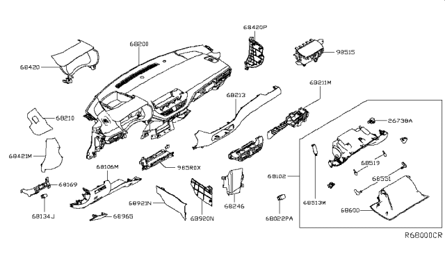 2019 Nissan Altima Pad Instrument Lower Diagram for 68212-6CA0A